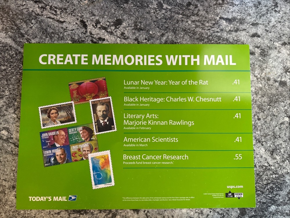 Vintage USPS POSTAGE STAMP Advertising Poster 16.5 X 14  2008 Stamps Lunar New Y