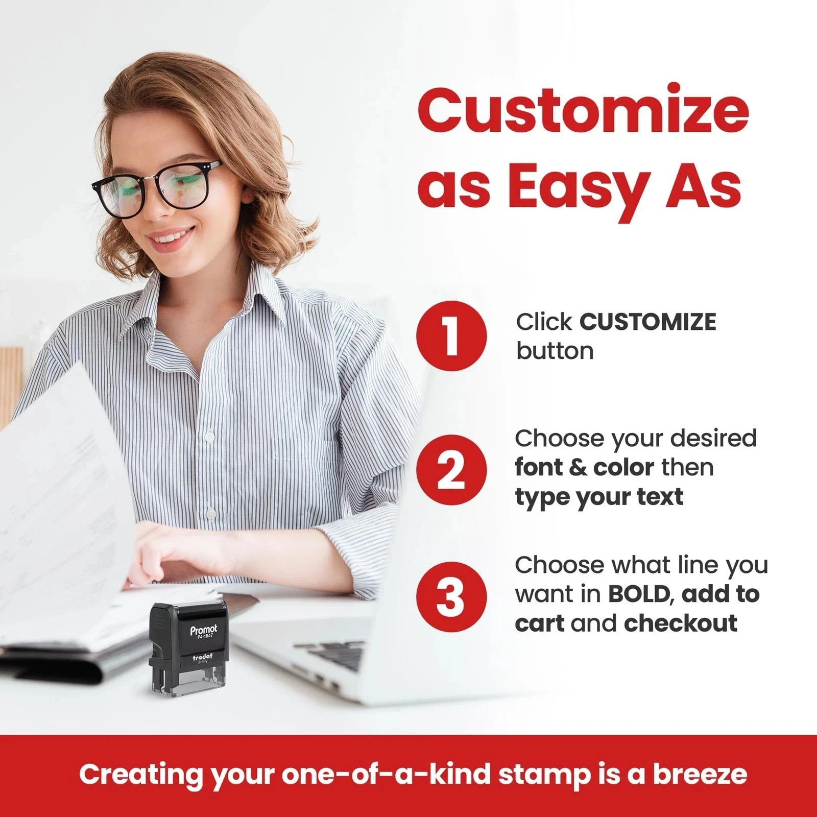 self inking custom stamp - up to 4 lines of personalized text, customized add...