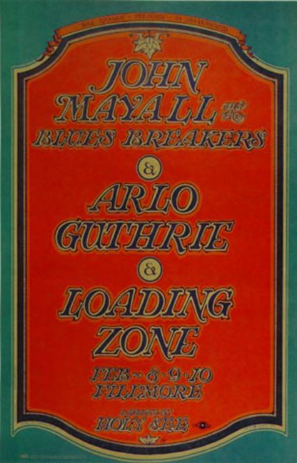 John Mayall Arlo Guthrie Loading Zone  Fillmore Handbill Card 1968 BG