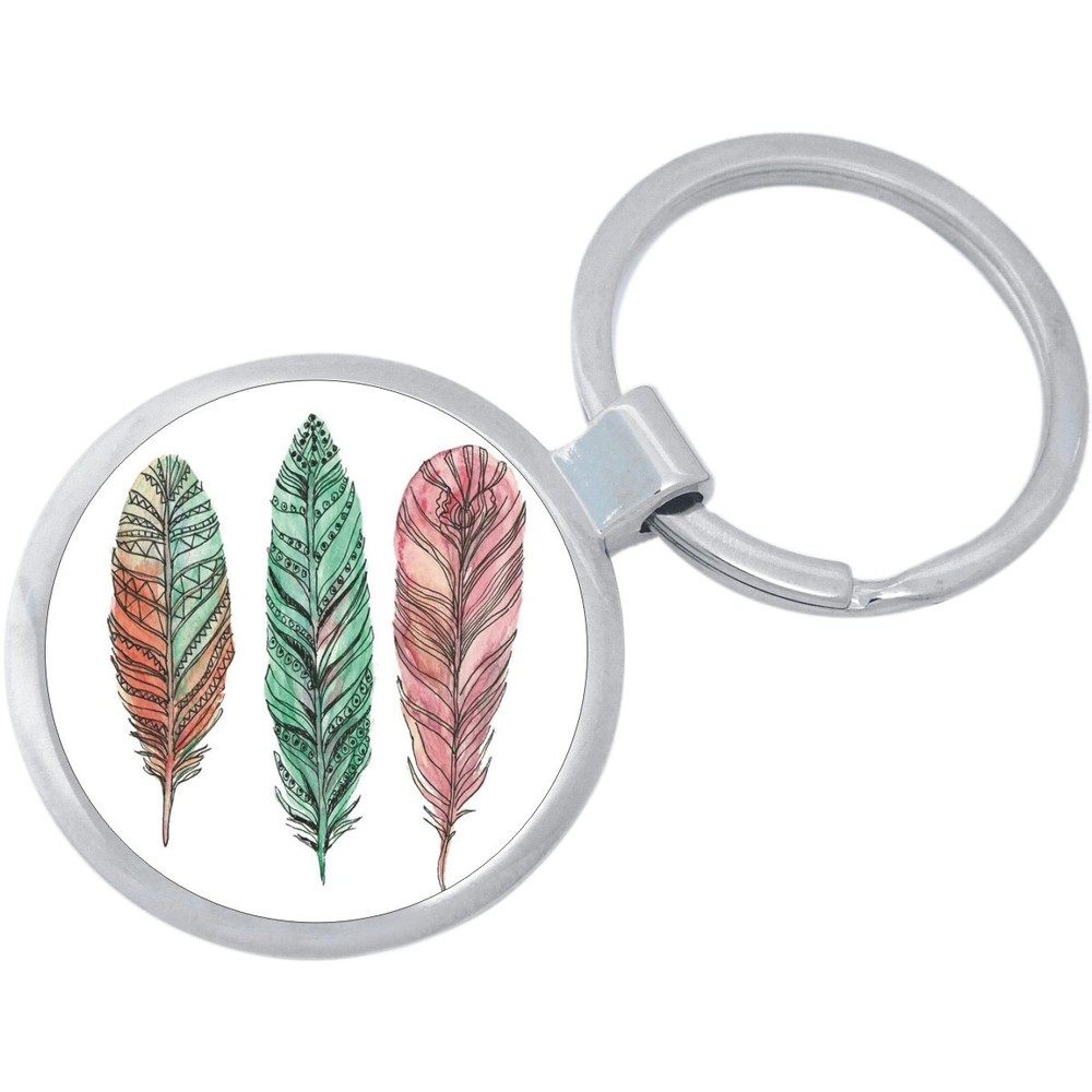 Feathers Colorful Keychain - Includes 1.25 Inch Loop for Keys or Backpack