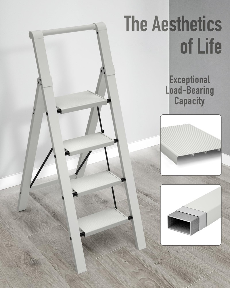4 Step Ladder, Lightweight Folding Step Stool with Convenient Handgrip,Alumin...