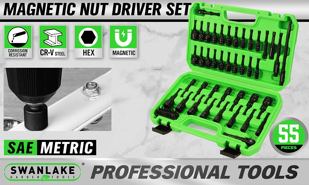 Magnetic Nut Driver Set 54PC Impact Driver Socket Adapters Metric & SAE 1/4" Hex