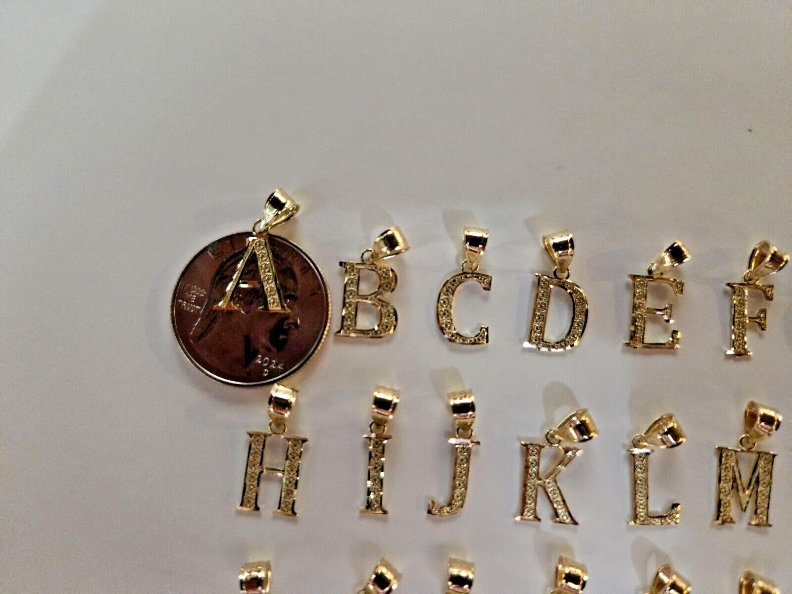 14K Solid Yellow Gold Initial Pendant Letter Charm Necklace Alphabet Diamond Cut