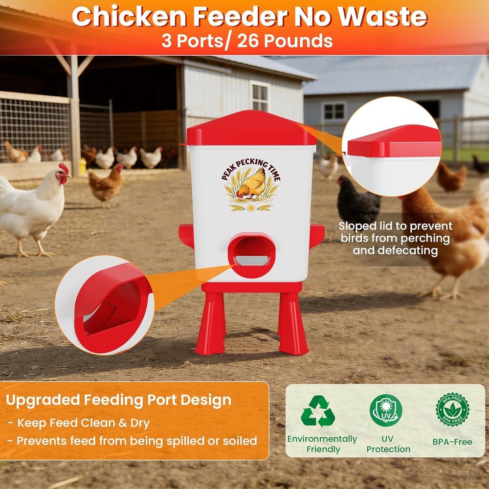 3 Gallon Chicken Feeder & Waterer Set Large Chick Water W/ Automatic Float Valve
