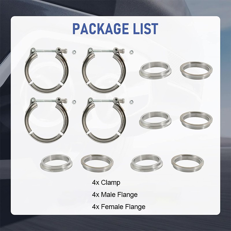 2.5" Inch V-Band Flange&Clamp Kit Male/Female With Ridge Exhaust Stainless 4 Pcs