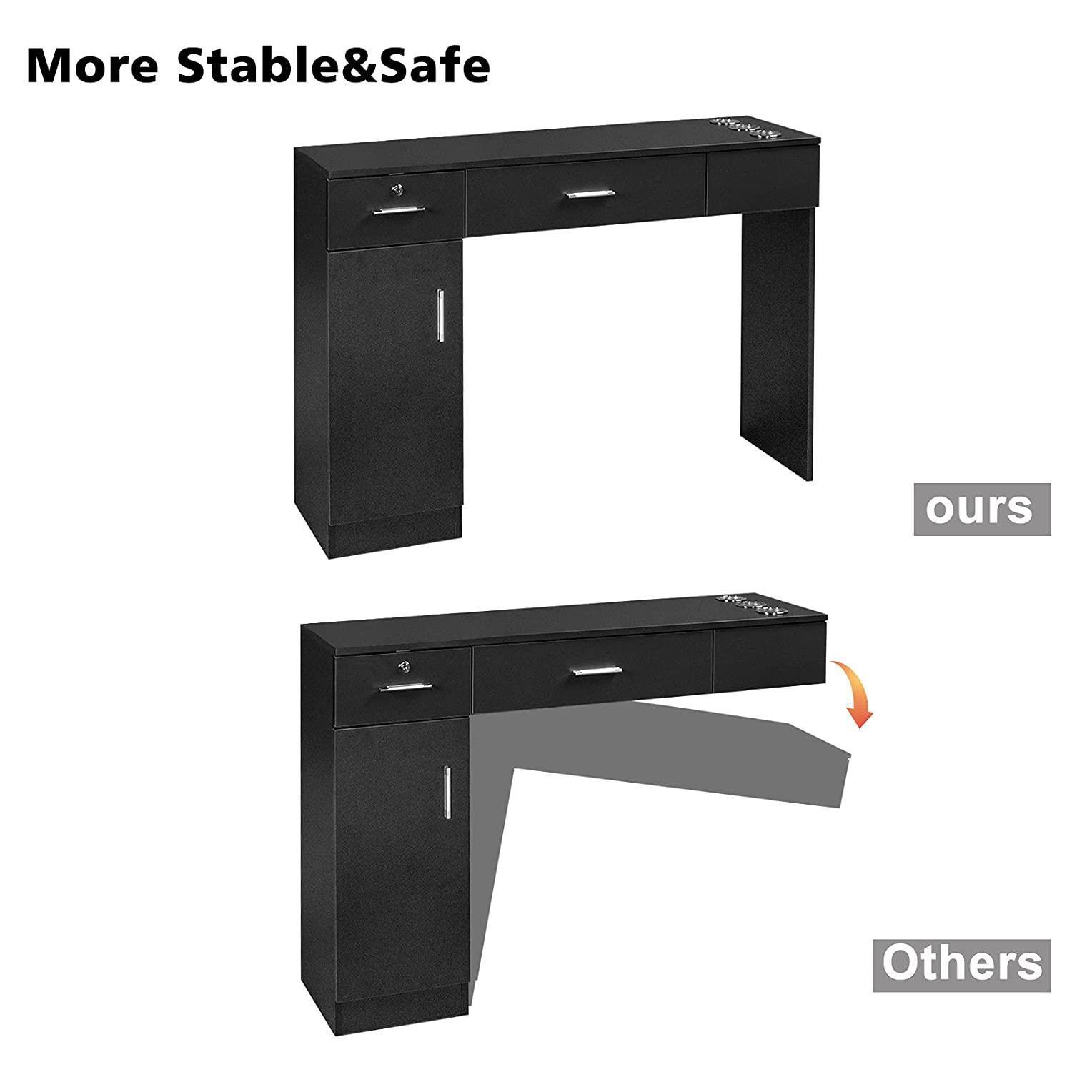 Beauty Salon Station Table Hair Styling Barber Storage Cabinet Shelves W/ Mirror