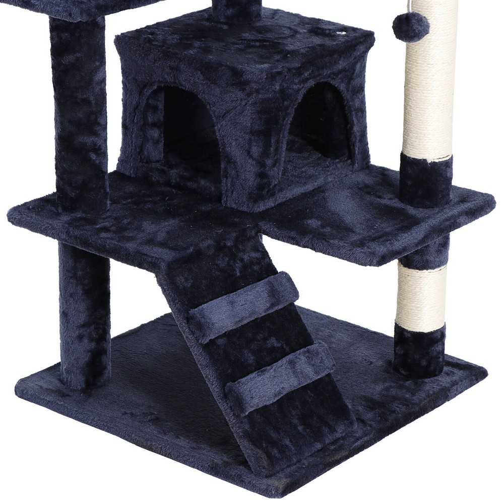 53" Sturdy Cat Tree Cando Tower Activity Kitty Multilevel with Padded Perch Blue