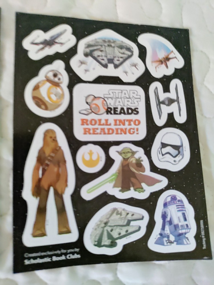 Scholastic 2 Sticker Sheets Star Wars Roll Into Reading Chewbacca R2D2 Falcon