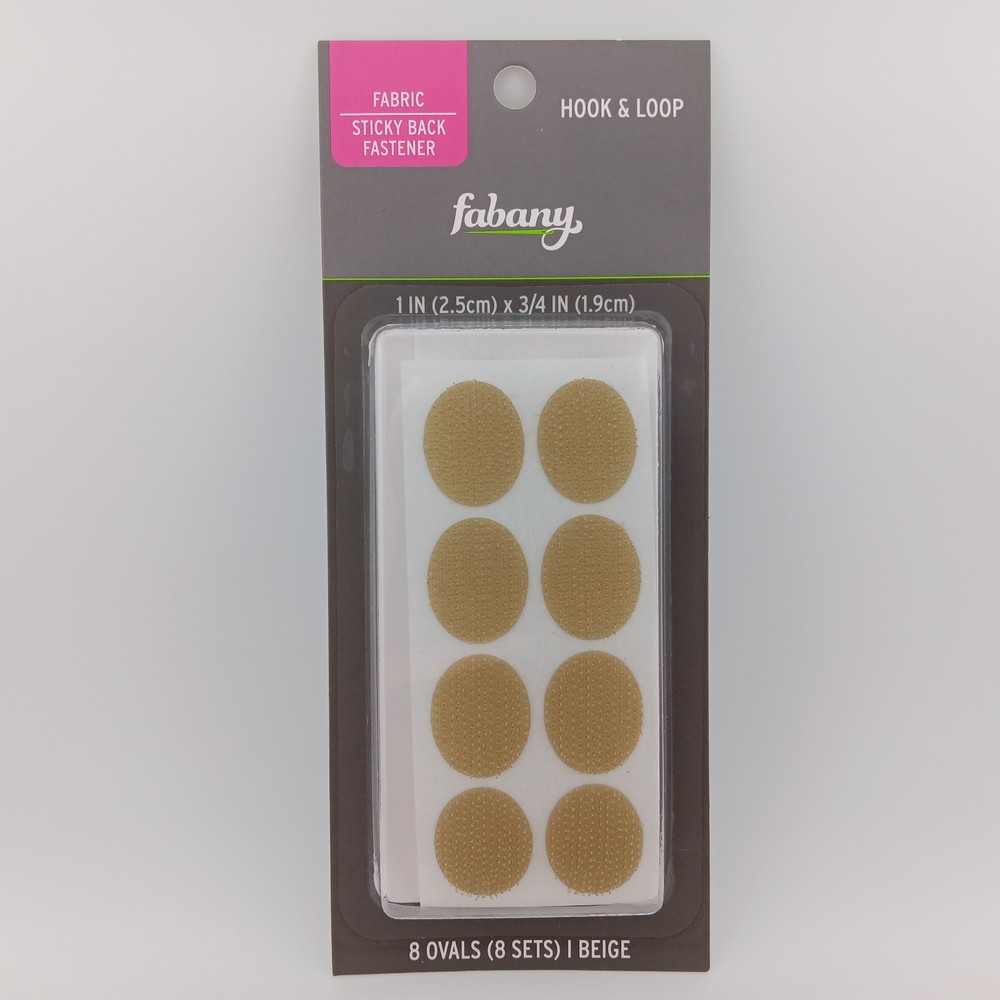 Fabany - Fabric - Sticky Back Fastener - Hook & Loop - Eight Oval Pack - Beige