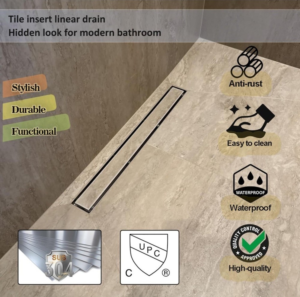 Neodrain 18 Inch Linear Shower Drain with Tile Insert Grate(Ms221)