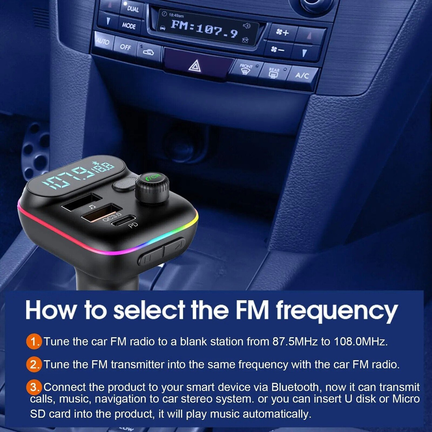 Bluetooth Car Adapter FM Transmitter Handsfree USB AUX Radio MP3 Music Player