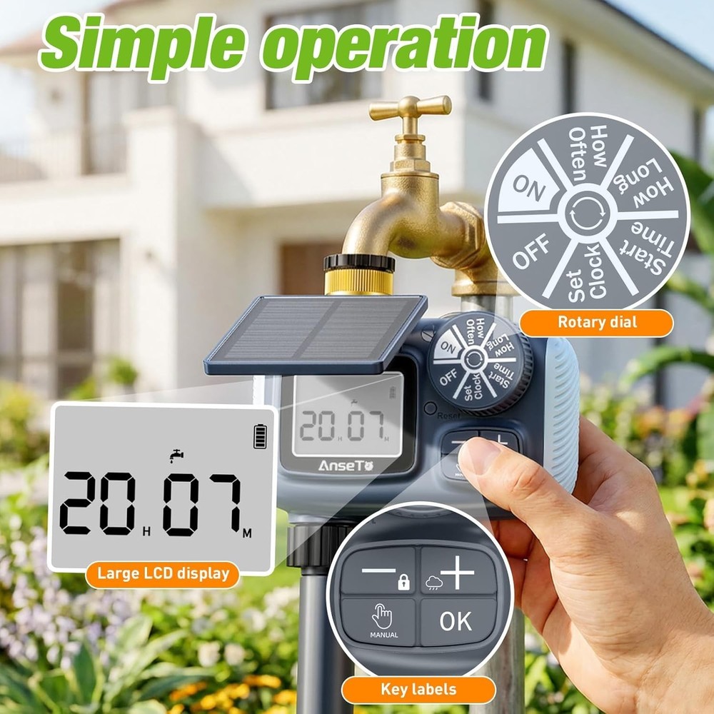 Solar Sprinkler Timer Rechargeable Water Timer Garden Hose, Programmable Faucets