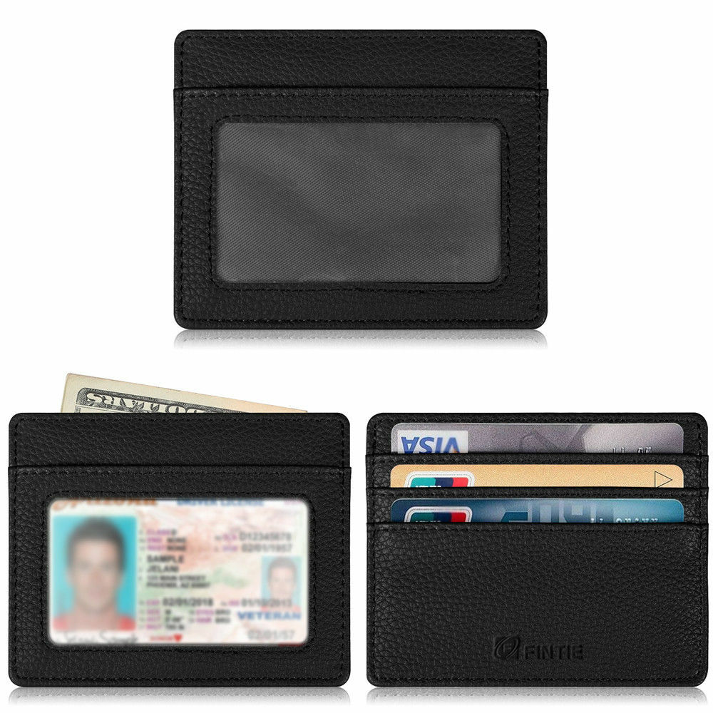 Credit Card Holder Case Sleeve with ID Window [RFID Blocking] Leather Wallet
