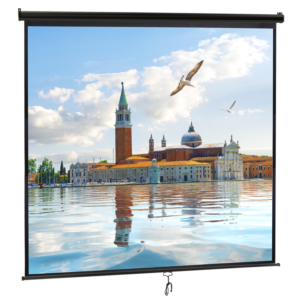 Projector Screen Pull Down 1:1 120" Retractable Projection Screen for Home Black