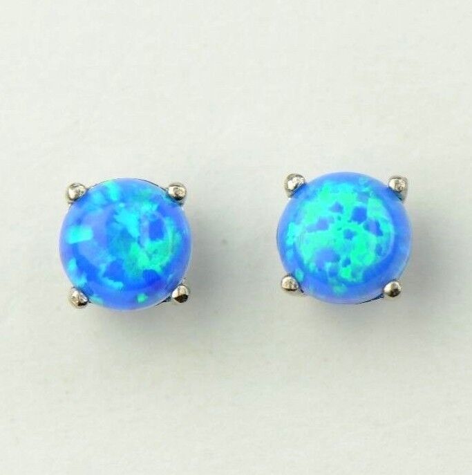 925 Sterling Silver Round Opal stud Earrings
