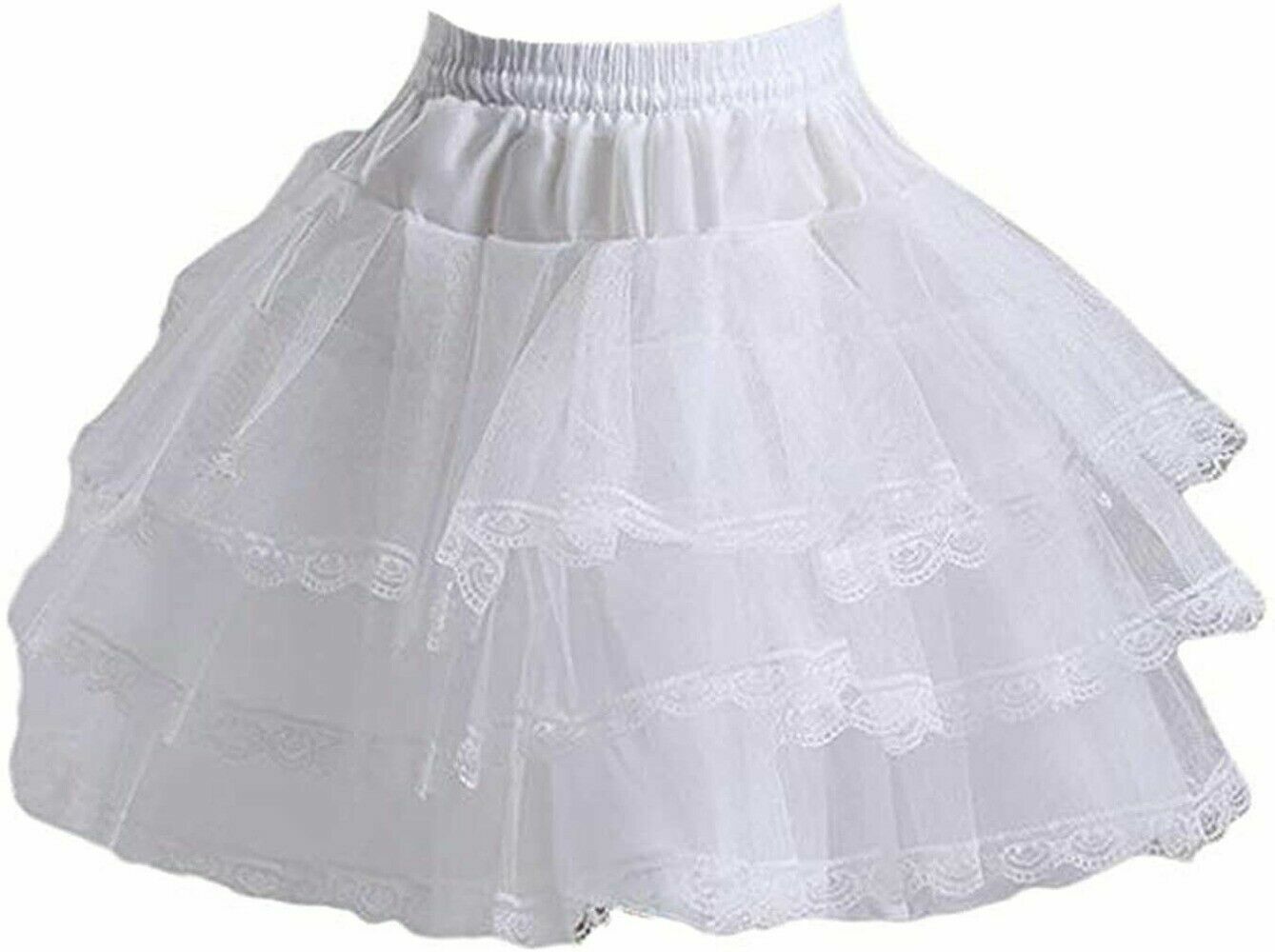3 Layers Girls Slip Flower Girl Petticoat Crinoline Hoopless Skirt Underskirt
