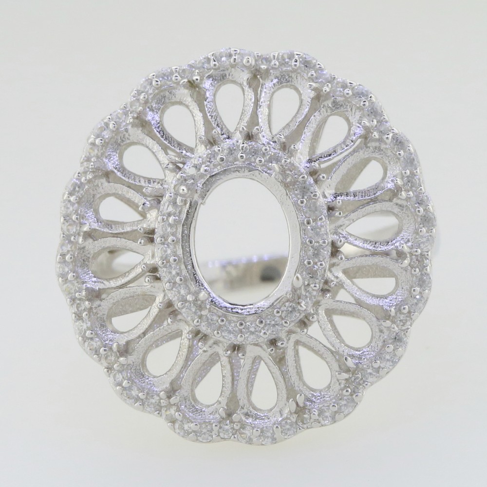 Sterling Silver Semi Mount Ring Setting Cabochon Oval OV 9X7mm Cluster Ring