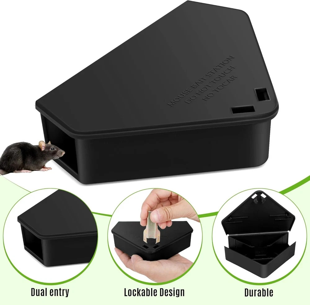 24 Pack Mice Bait Stations with Keys, Triangle Mouse Stations, Reusable Mouse St