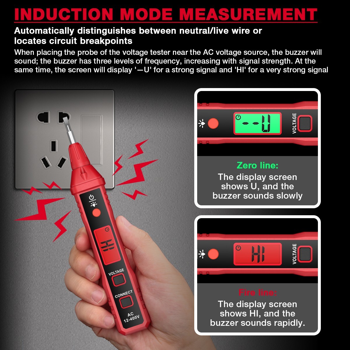 HABOTEST HT91A Voltage Tester Pen Non-Contact Flashing Alarm Battery Including
