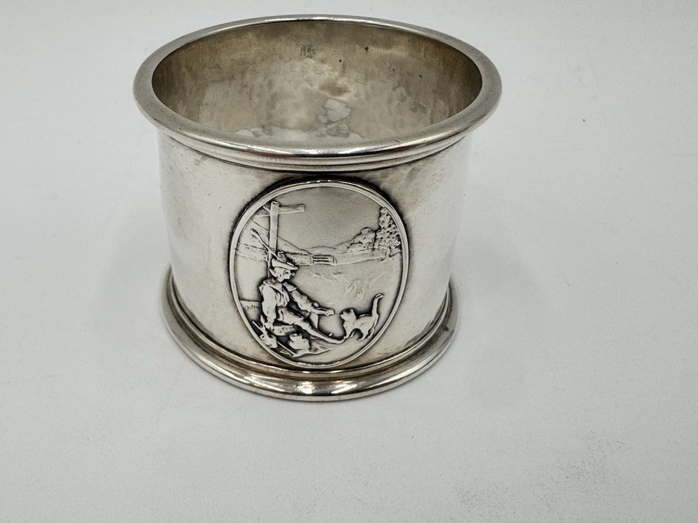 Gorham Sterling Silver Applied Scenery Hammered Napkin Ring