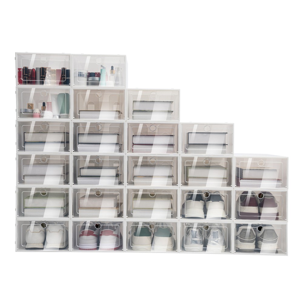 24* Stackable Shoe Storage Box Durable Plastic Sneaker Display Case Organizer