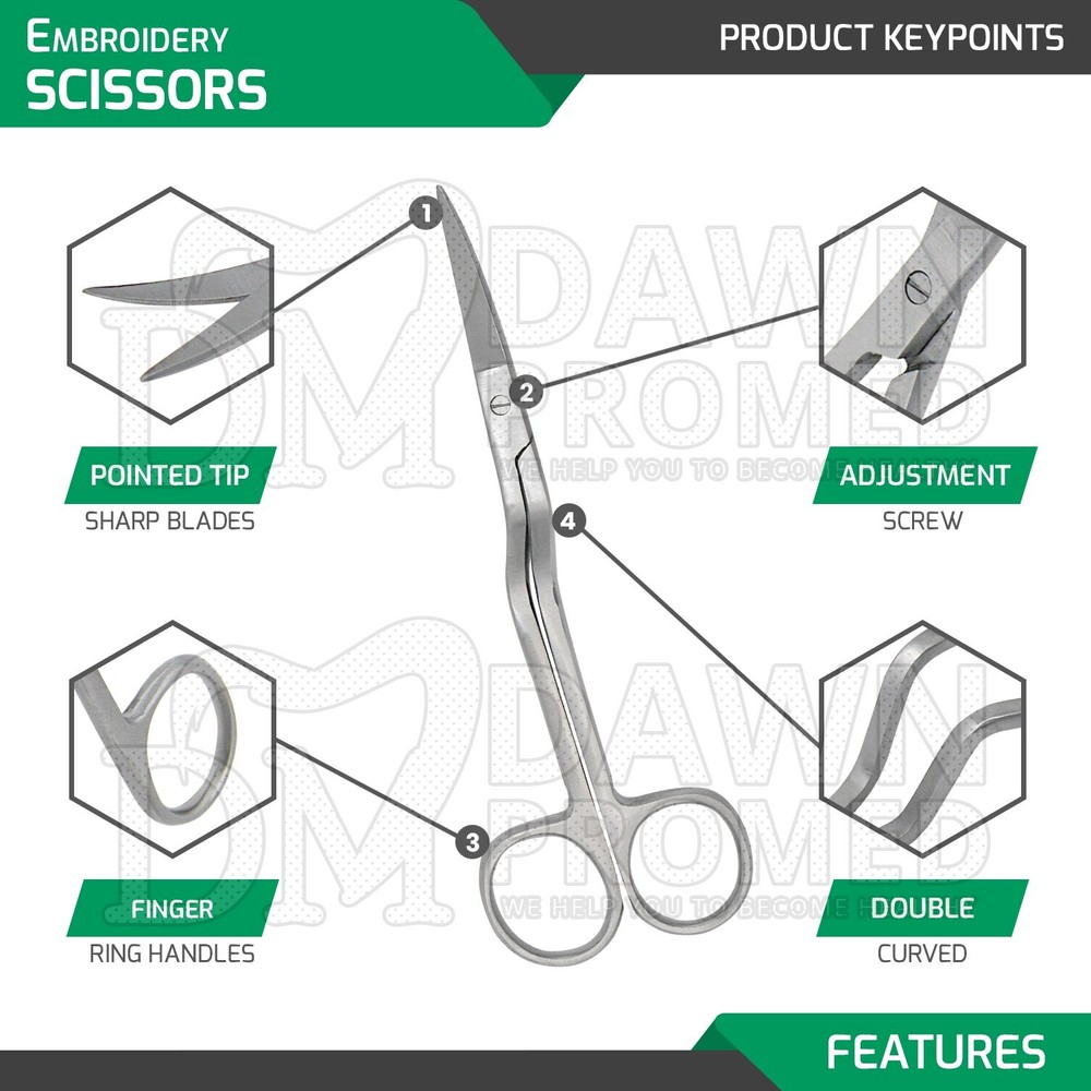 3 Pcs Machine Embroidery Double Curved Scissors 6" Pro Bent Handle German Grade