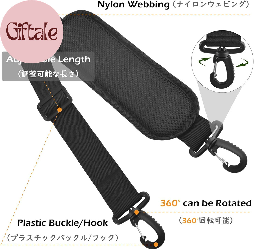 Bag Shoulder Strap Replacement Adjustable Strap with Padded Metal Hooks for Cros