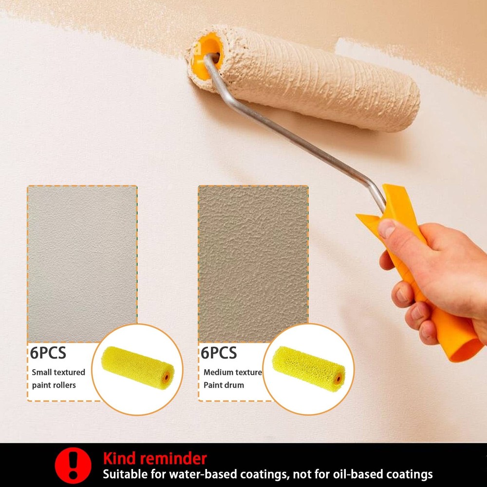 Textured Foam Drywall Paint Roller Covers W/ 2 Frames Set House Art 12PC