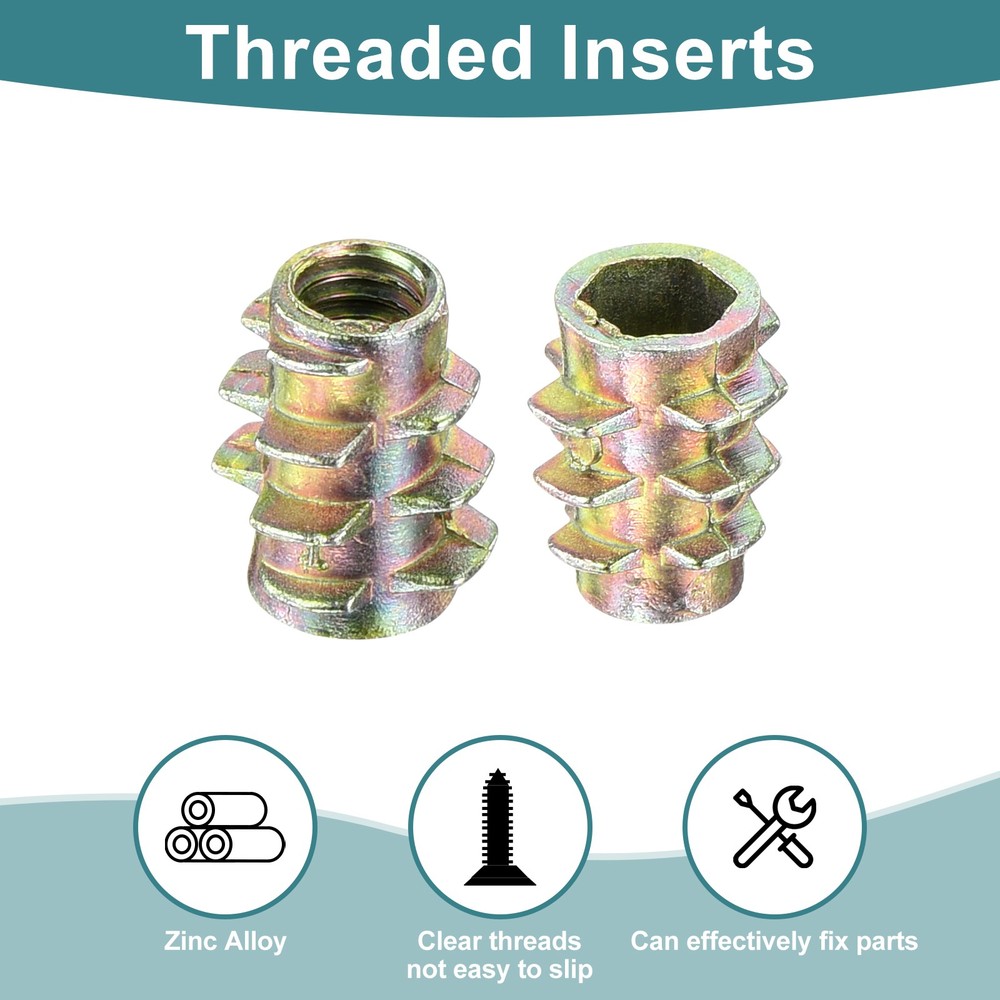 80Pcs Hex Threaded Inserts, M4-0.7x10 Zinc Alloy Hex-Flush Thread Insert