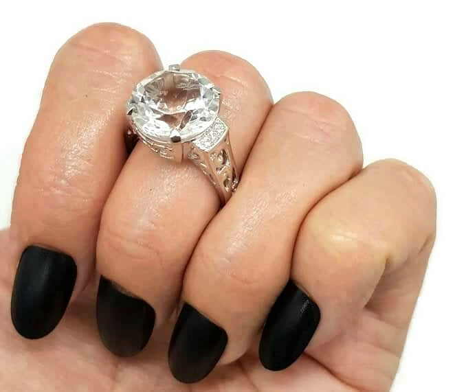 Clear Quartz Ring, 925 Sterling Silver, size 8, Genuine Gemstone