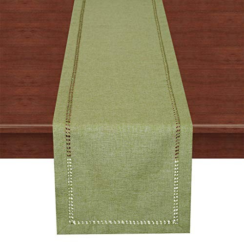 Grelucgo Handcrafted Solid Color Dining Table Runner, Double 14 x 72 Sage Green