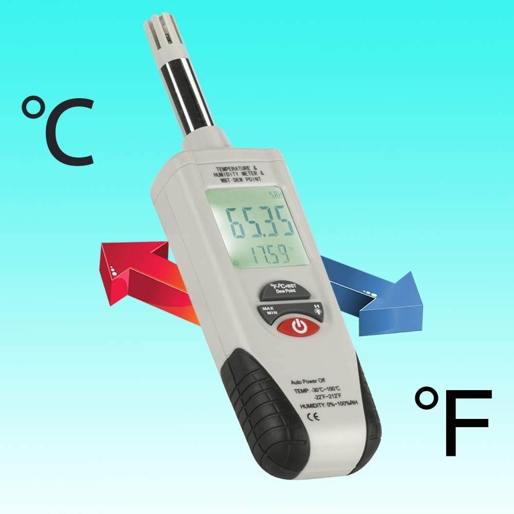 Digital Psychrometer - Handheld Backlight Temperature Humidity Meter W Dew Point