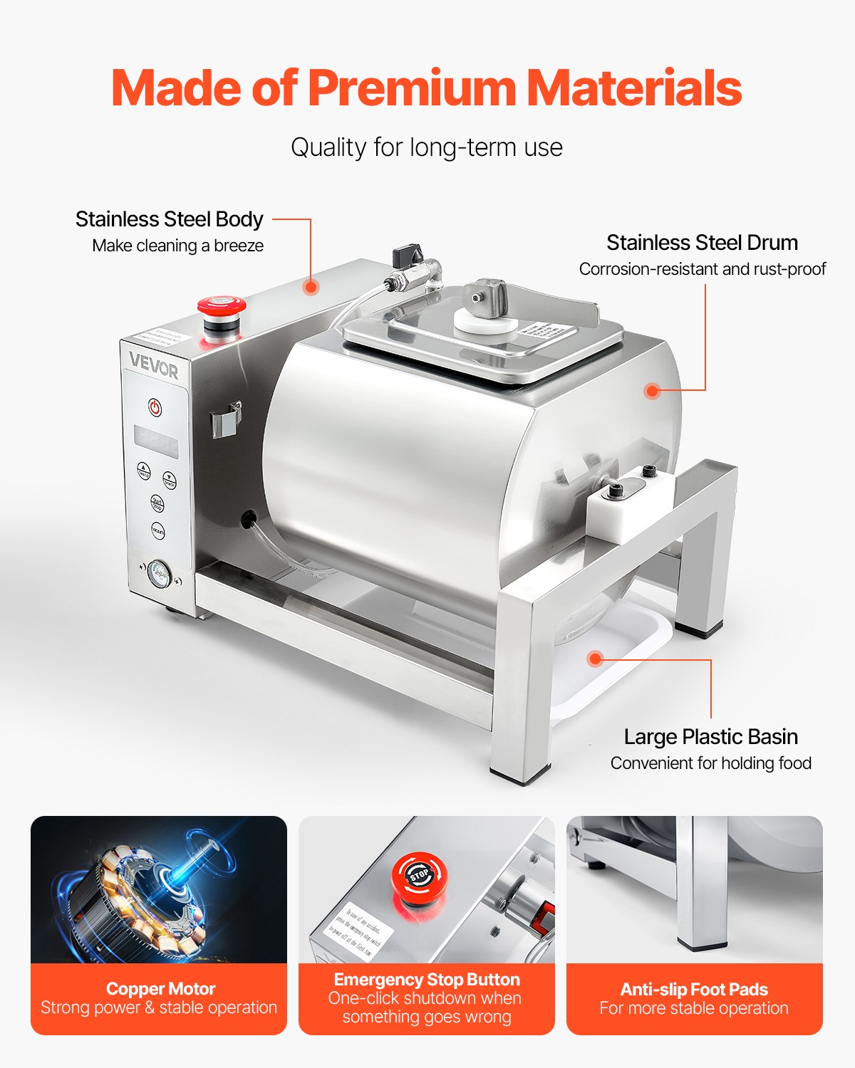 VEVOR Vacuum Meat Tumbler Marinator Machine 10L for Chicken Steak Fish Stainless