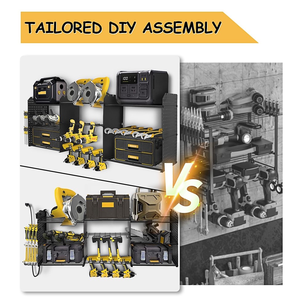 Power Tool Organizer Wall Mount, 3 Layer Tool Storage Rack, Drill Bit Heavy D...
