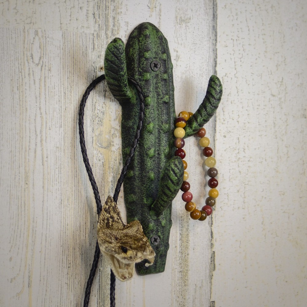 Green Cactus Wall Mount Hook Coat Hat Rack Storage Hanger Rustic Boho Home Decor