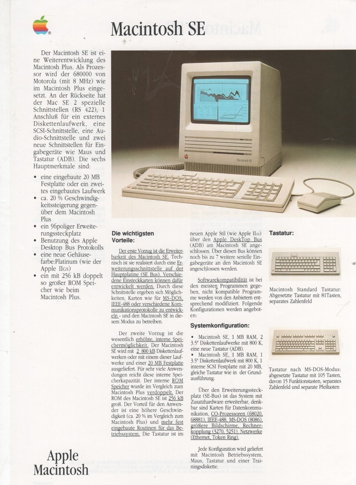 ITHistory (1987) APPLE DATASHEET: Macintosh SE (German) OF