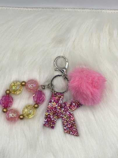Monogram Letter Bubble Gum Bead Keychains