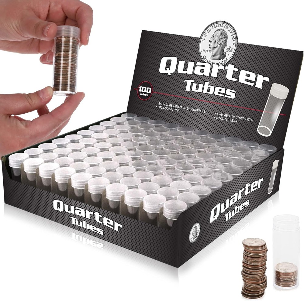 100 Pack Quarter Coin Storage Tubes