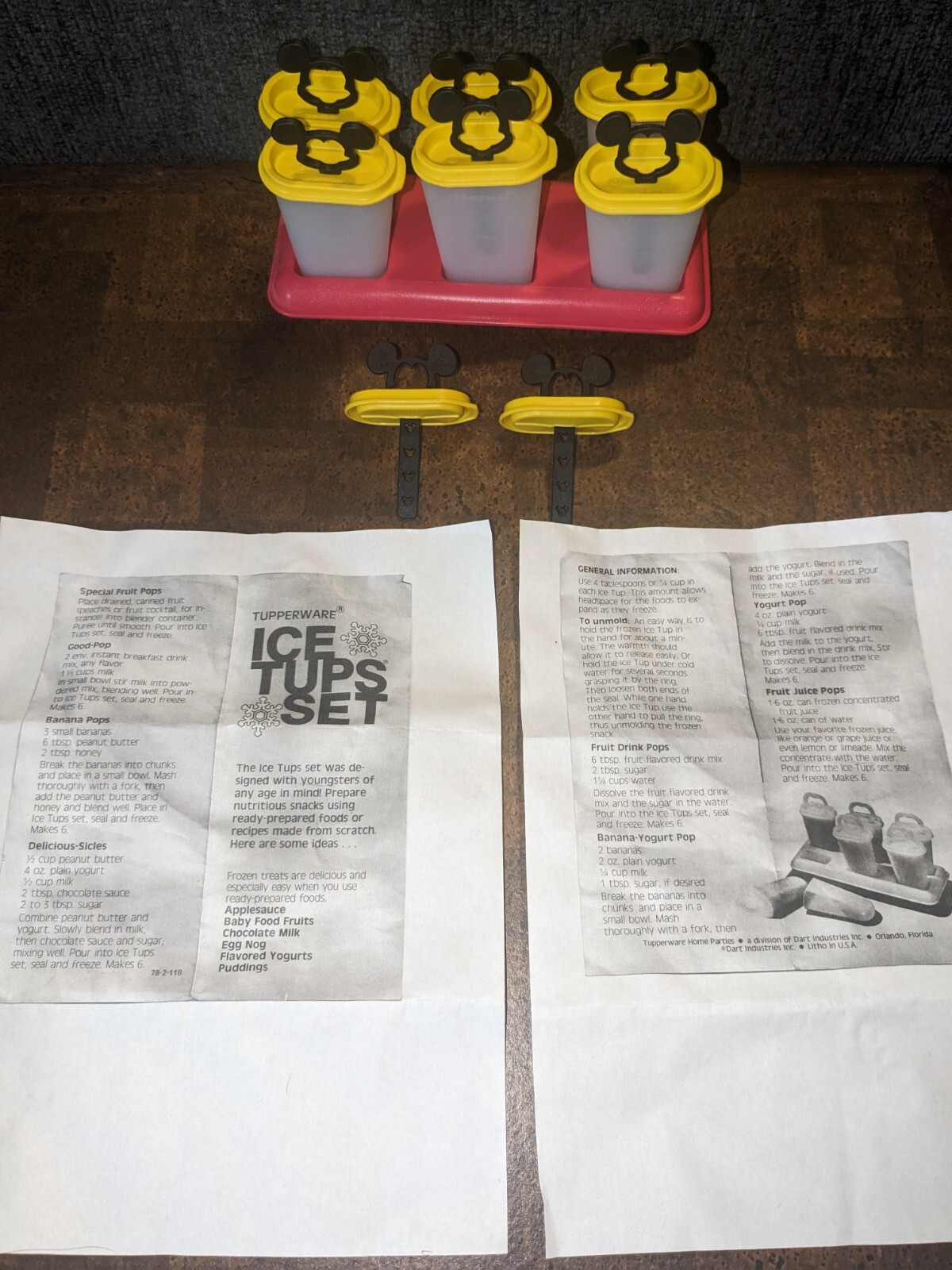 Tupperware Mickey Mouse Set 6 Ice Tups Ice Pop Makers Popsicle w instructions
