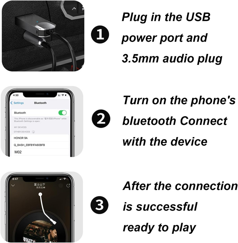 Bluetooth 5.3 to Aux Adapter for Car,USB 3.5mm Female BT m02, Brown