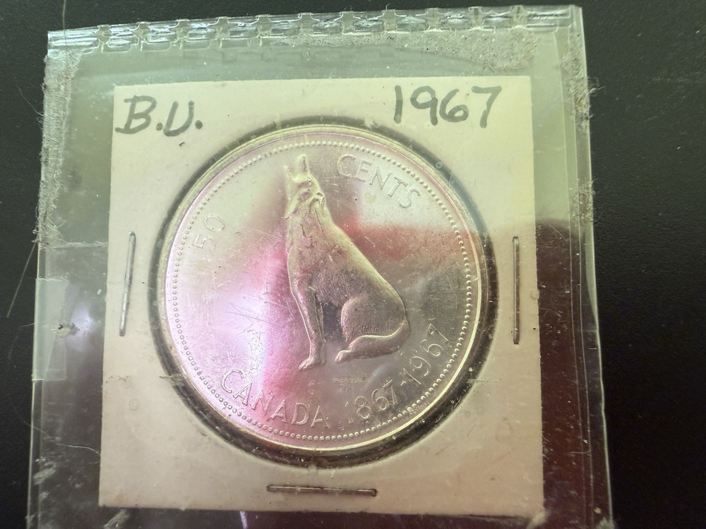 1867 - 1967 Canada Silver 50 Cent Howling Wolf Elizabeth
