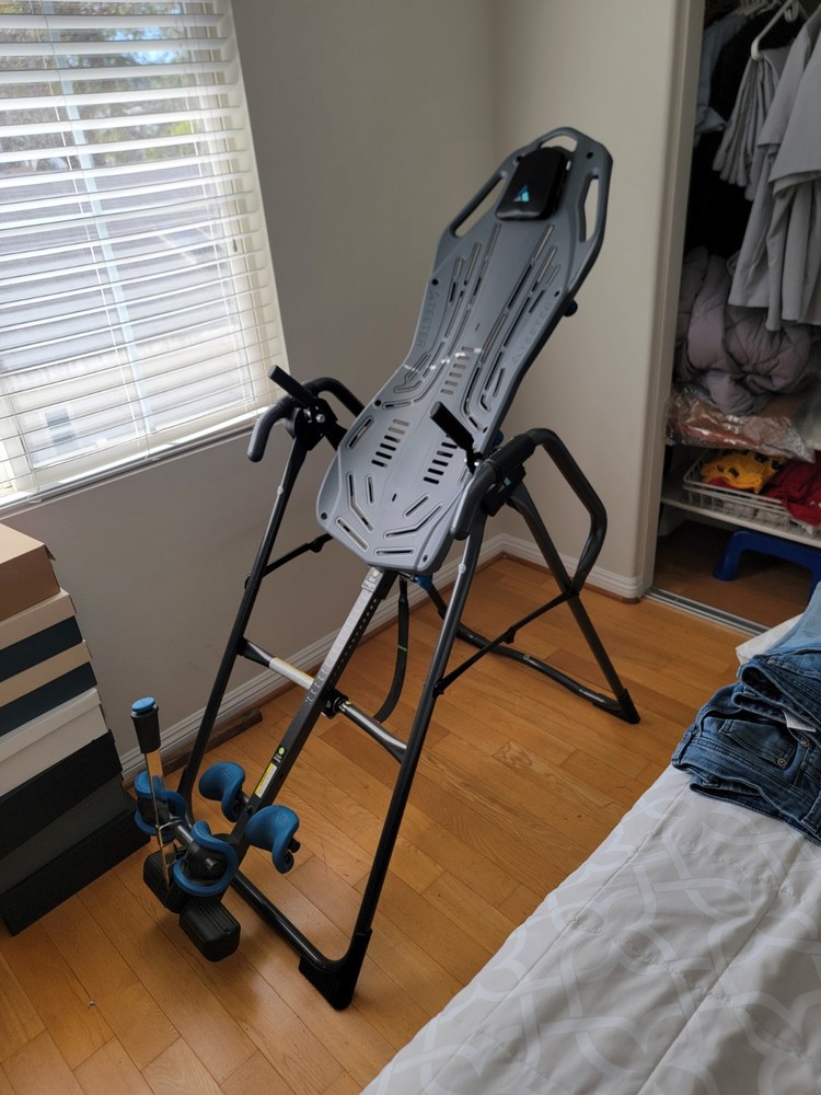 Teeter FitSpine Adjustable Inversion Table with Hand Grips, Black/Blue