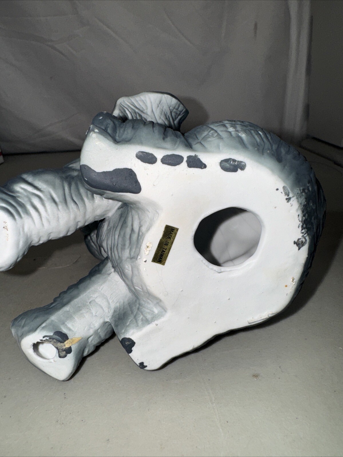 Vintage Blue Gray Porcelain Elephant Figurine Setting Figure Trunk Up Raised 5x6