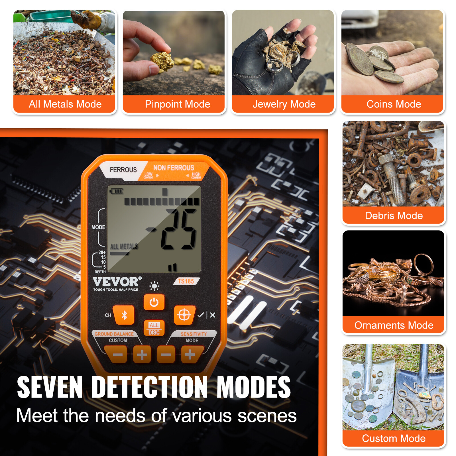 LCD Display Metal Detector 12 inch Coil Gold Digger Hunter IP68 Waterproof