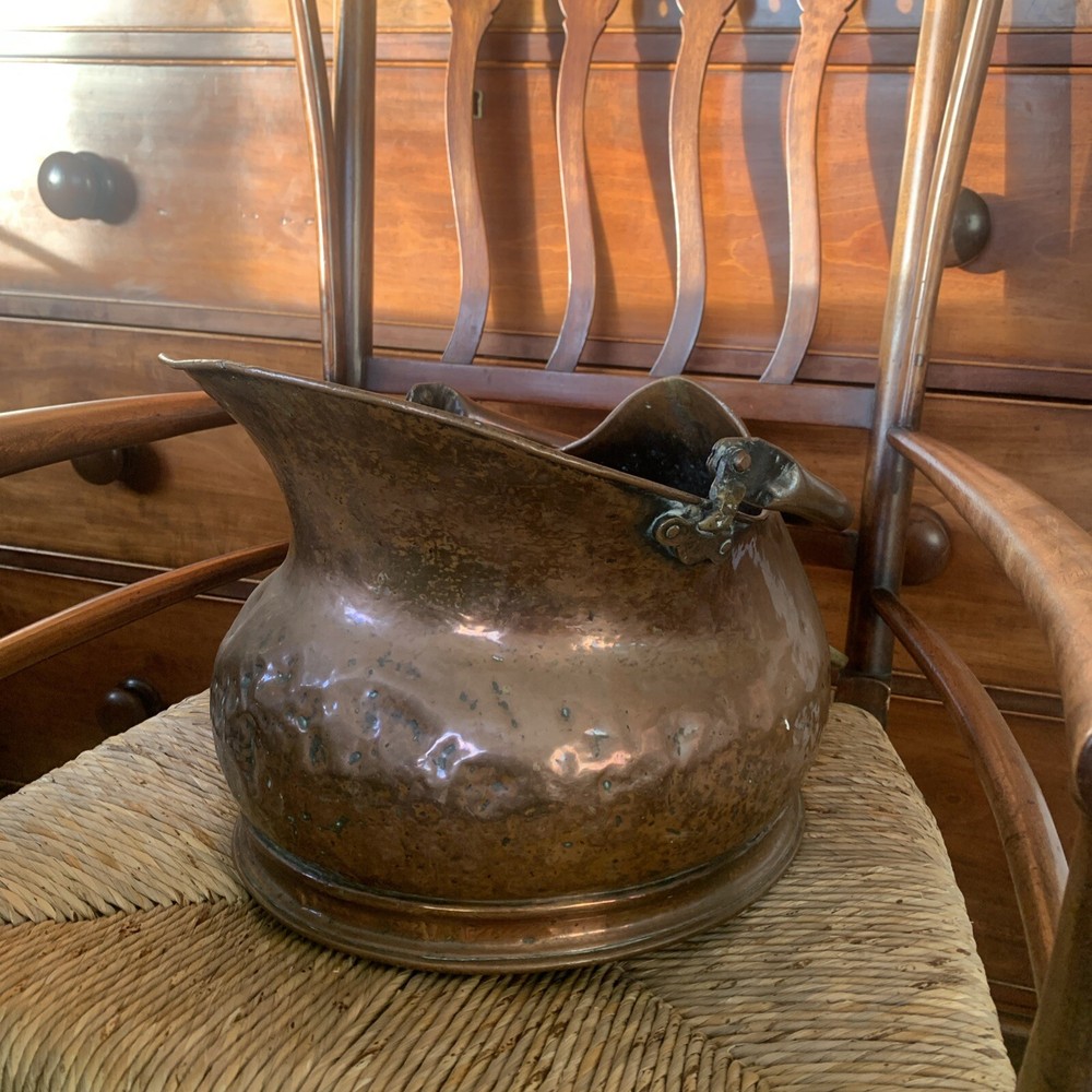 Antique victorian copper coal scuttle bucket