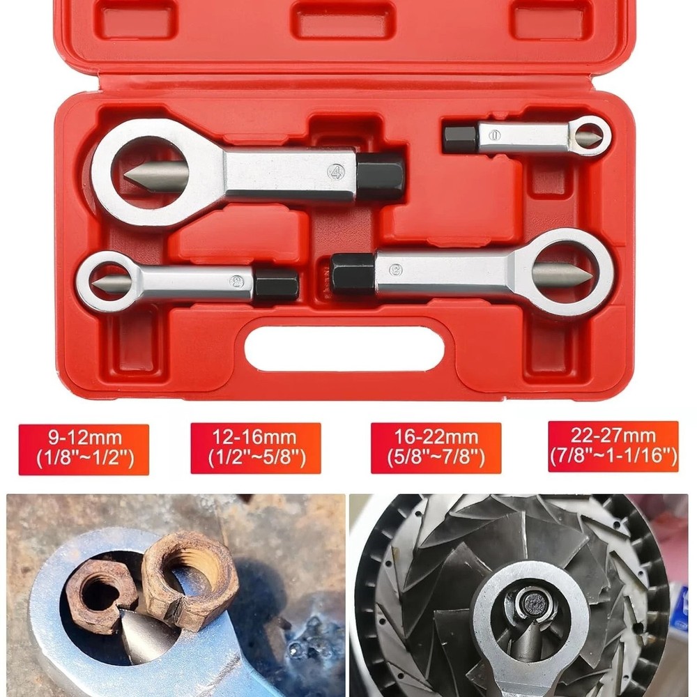 4pcs Nut Splitter Tool Broken Damaged Stuck Remover Puller Corroded Split Set