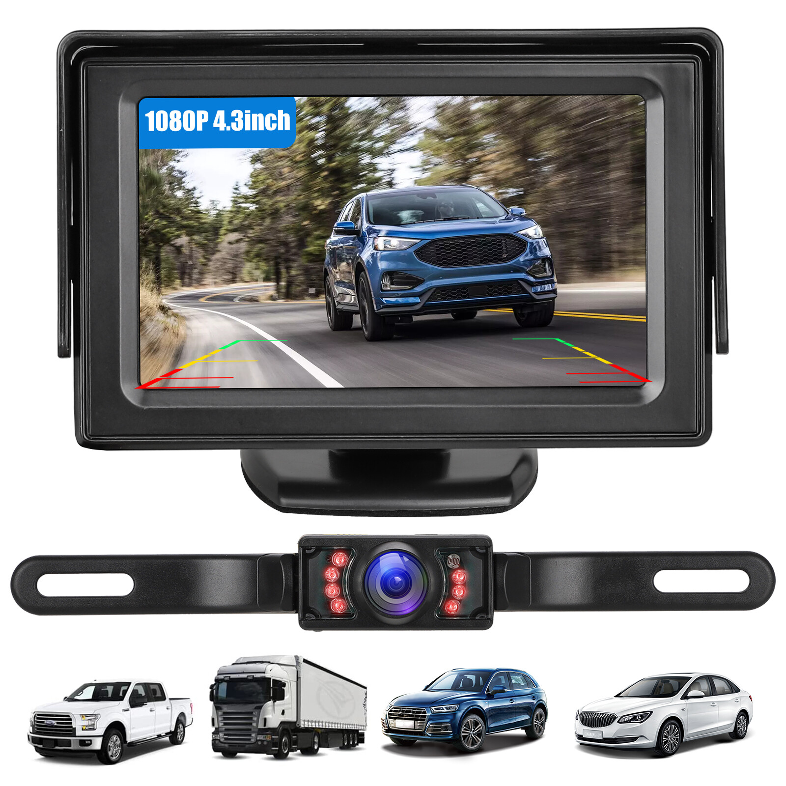 4.3" LCD Monitor Car Camera Rear View Backup Parking Reverse Kit w/ Night Vision