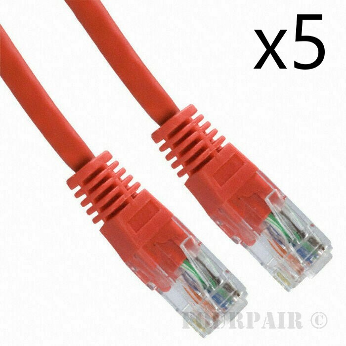 5 Pack Lot - 1.5ft 18" CAT5e Ethernet Network LAN Router Patch Cable Cord Red