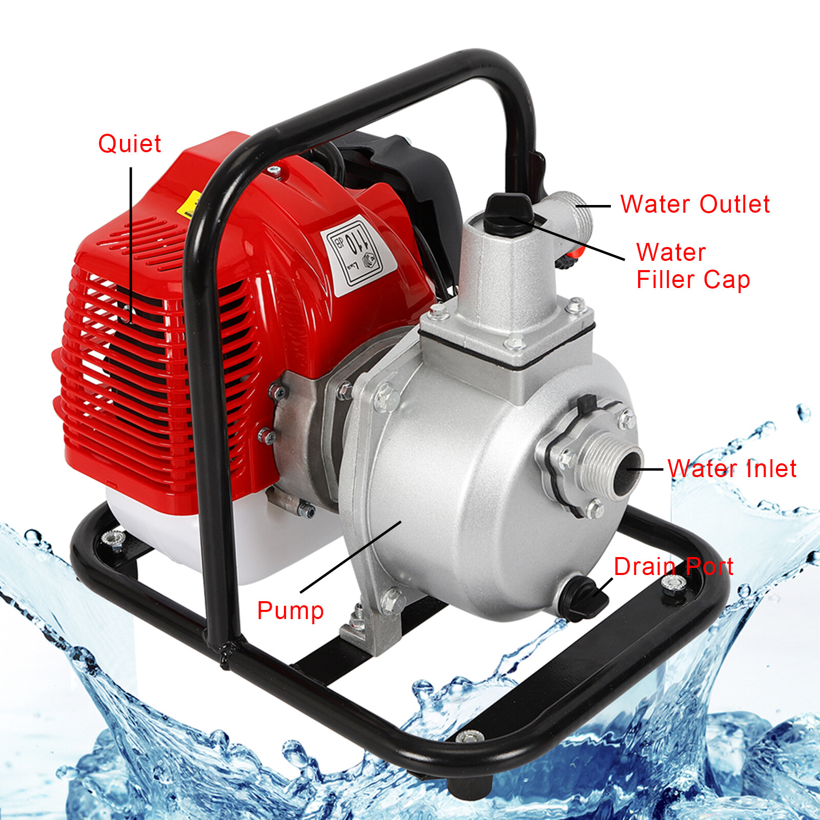 2 Stroke Gasoline Water Pump Gas-Powered Semi-Trash Irrigation Transfer Pump