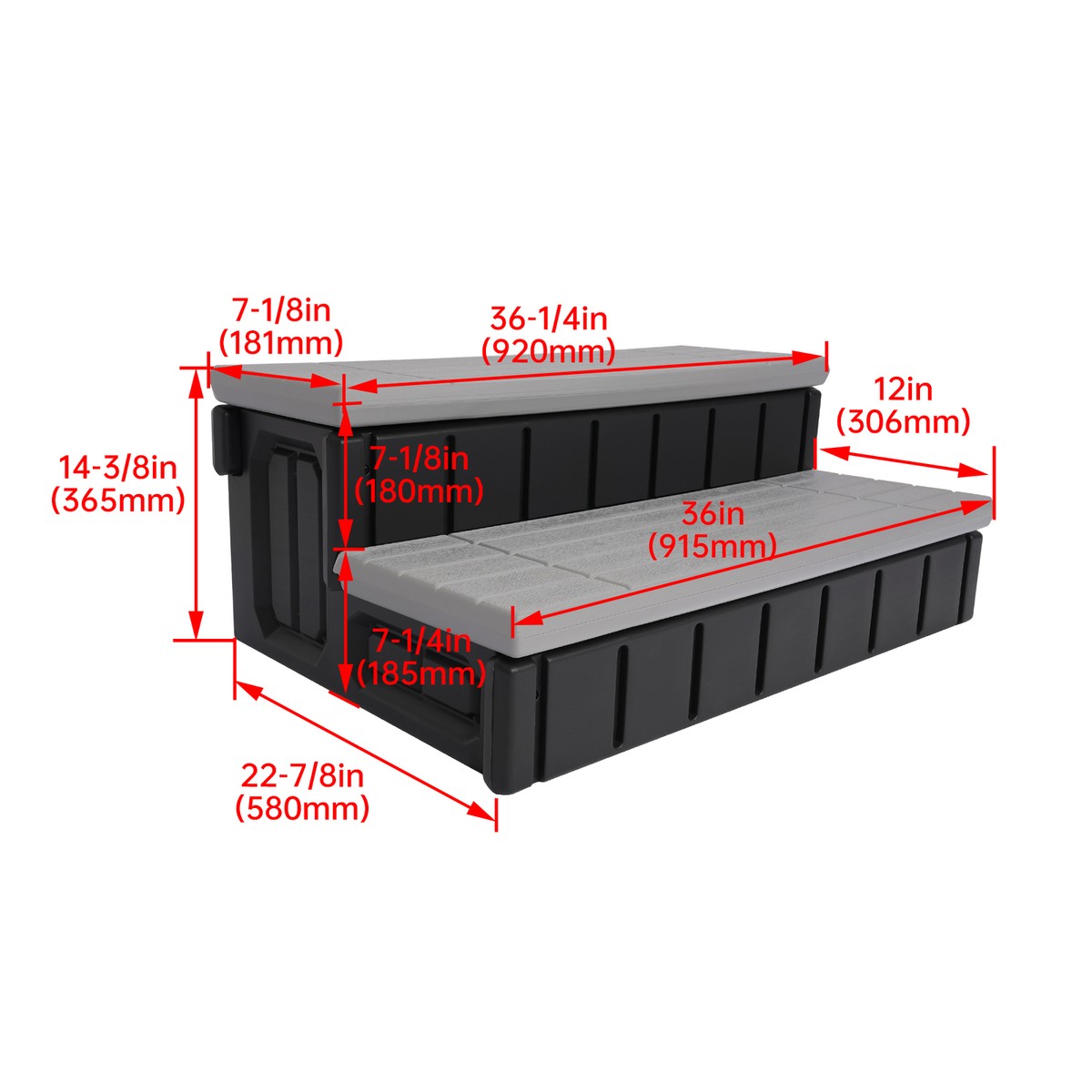 2-Step 36" Patio Spa Hot Tub Step Slip-Resistant Surface W/ Large Hidden Storage